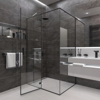 Душевой угол раздвижной прямоугольный RV073B-80100-01-C4 800х1000х1950 Цвет профиля Чёрный Стекло Прозрачное Veconi